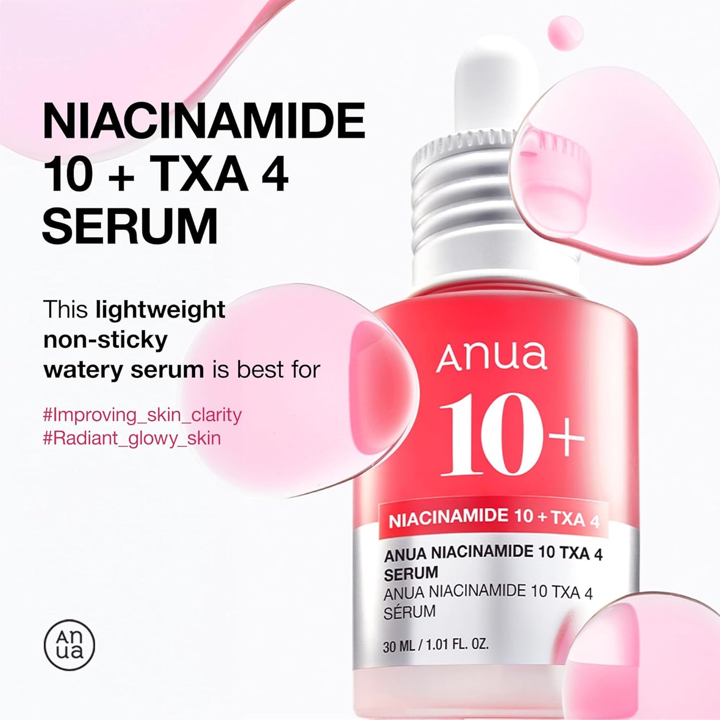 Anua 菸鹼醯胺 10 + TXA 4 精華液和壬二酸 10 透明質酸泛紅舒緩精華液,早期和後期斑點護理,皮膚淨化,自然色彩